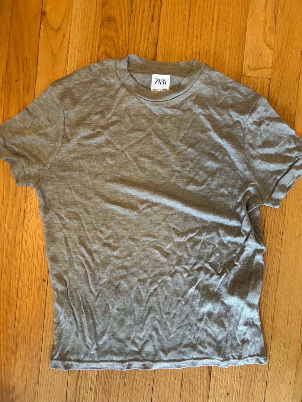 Zara knit Crew Neck Short Sleeve T-Shirt — Gray